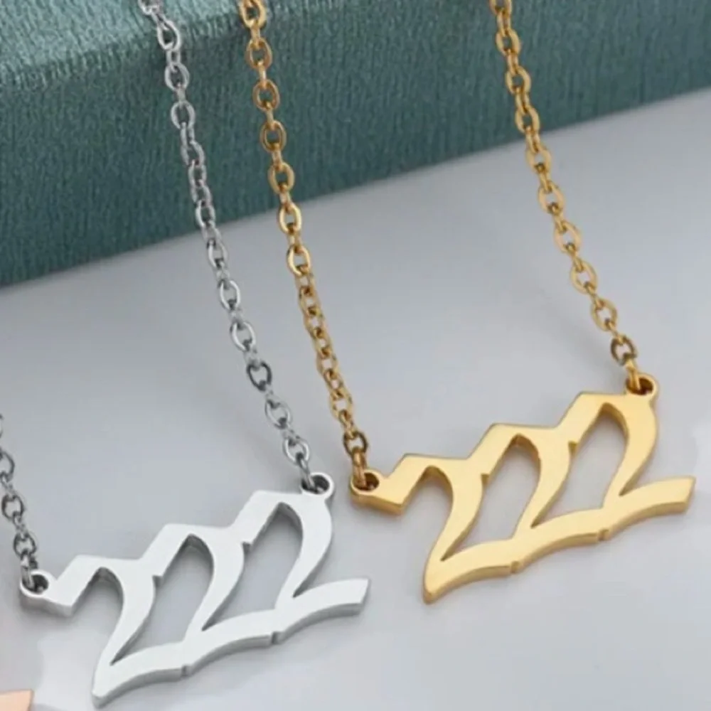 222 Angel Number Necklace Gold or Silver 18 inch length‎ Stainless Steel